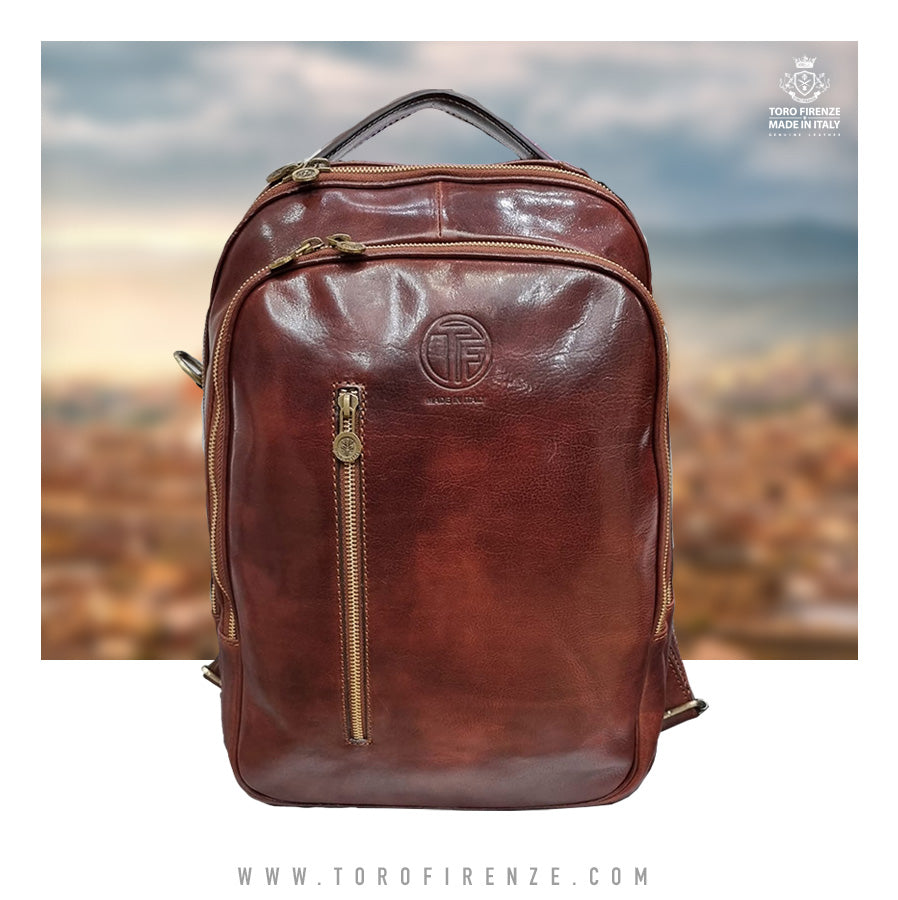 Cognac Brown Real Leather Backpack Real Leather -  Israel