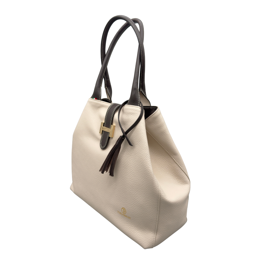 Borsa H Grande in Pelle Martellata con Dettaglio Dorato — Modello 2026