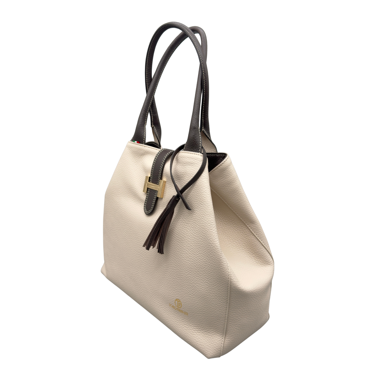 Borsa H Grande in Pelle Martellata con Dettaglio Dorato — Modello 2026