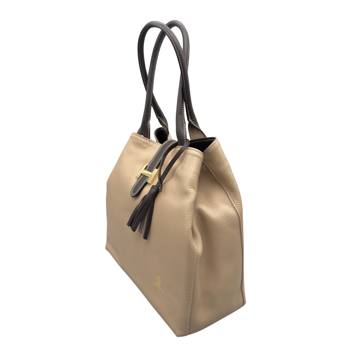 Borsa H Grande in Pelle Martellata con Dettaglio Dorato — Modello 2026