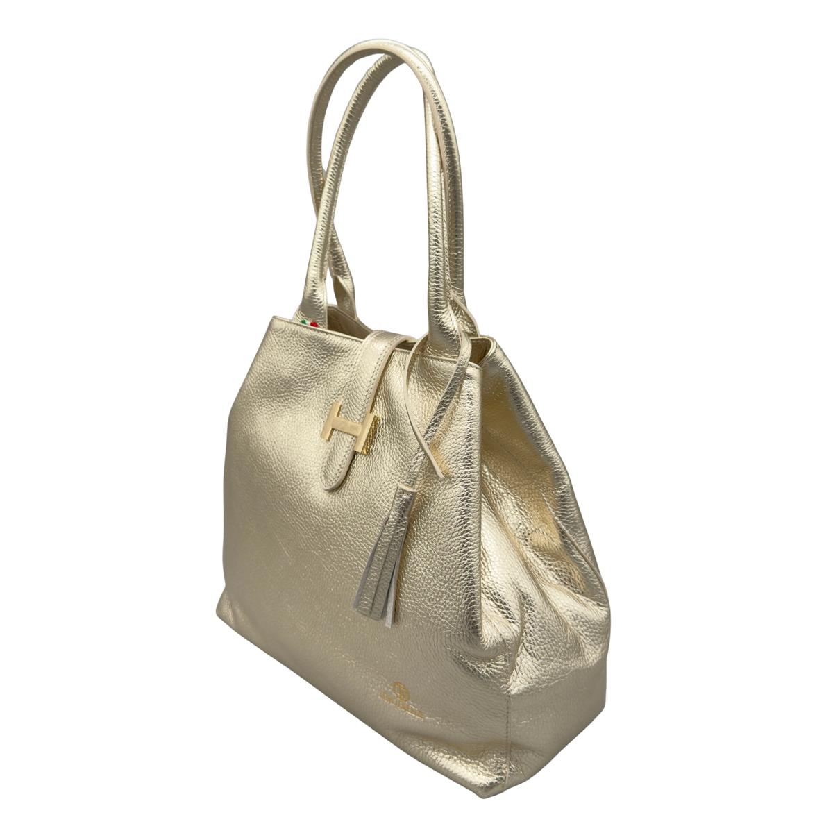 Borsa H Grande in Pelle Martellata con Dettaglio Dorato — Modello 2026