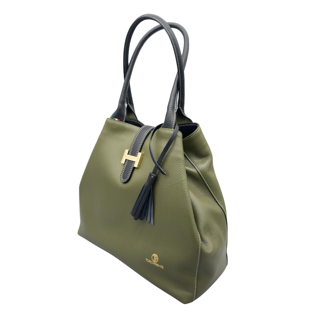 Borsa H Grande in Pelle Martellata con Dettaglio Dorato — Modello 2026