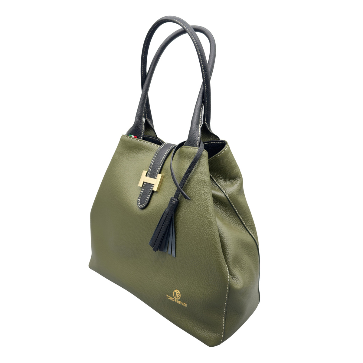 Borsa H Grande in Pelle Martellata con Dettaglio Dorato — Modello 2026