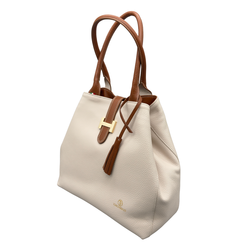 Borsa H Grande in Pelle Martellata con Dettaglio Dorato — Modello 2026