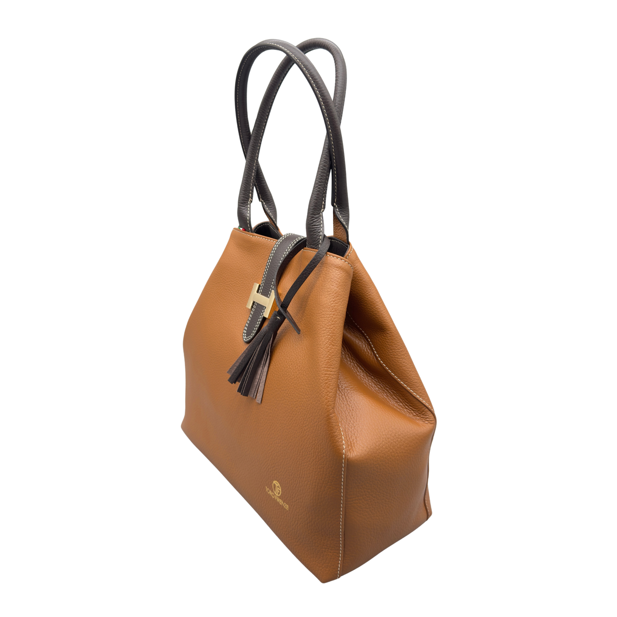 Borsa H Grande in Pelle Martellata con Dettaglio Dorato — Modello 2026