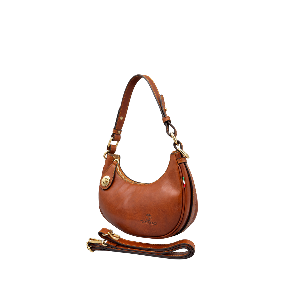 Borsa a Mano Piccola Mezza Luna Vachetta in Pelle con Doppia Tracolla — Modello 2026