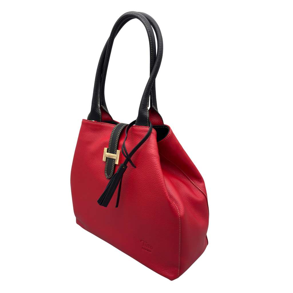 Borsa H Grande in Pelle Martellata con Dettaglio Dorato — Modello 2026