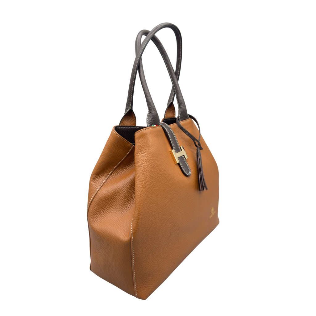 Borsa H Grande in Pelle Martellata con Dettaglio Dorato — Modello 2026