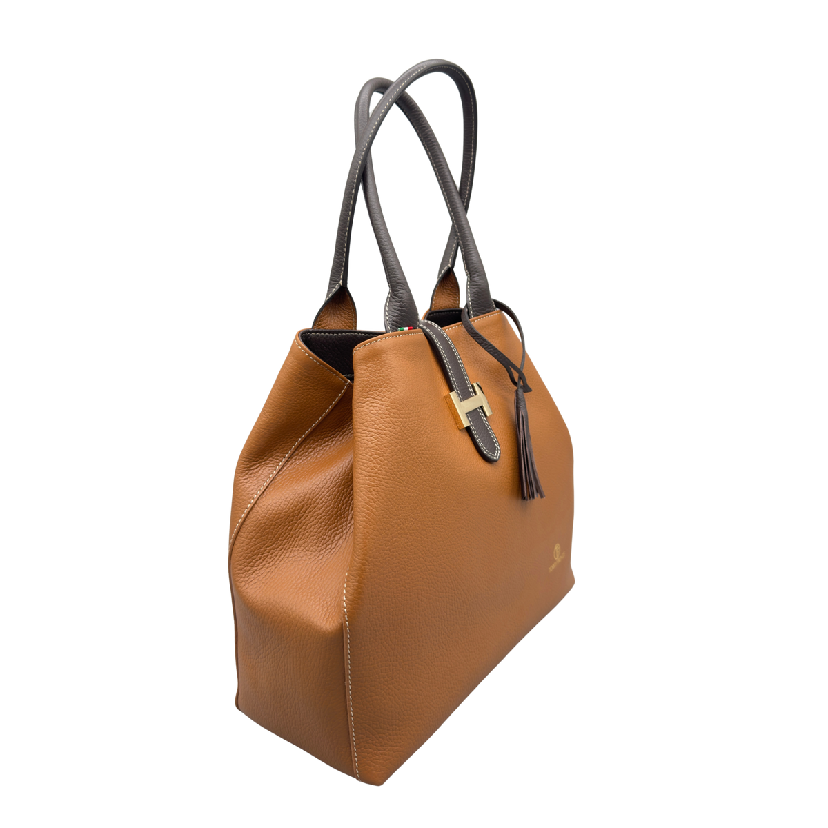 Borsa H Grande in Pelle Martellata con Dettaglio Dorato — Modello 2026
