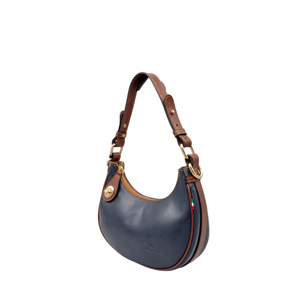 Borsa a Mano Piccola Mezza Luna Vachetta in Pelle con Doppia Tracolla — Modello 2026