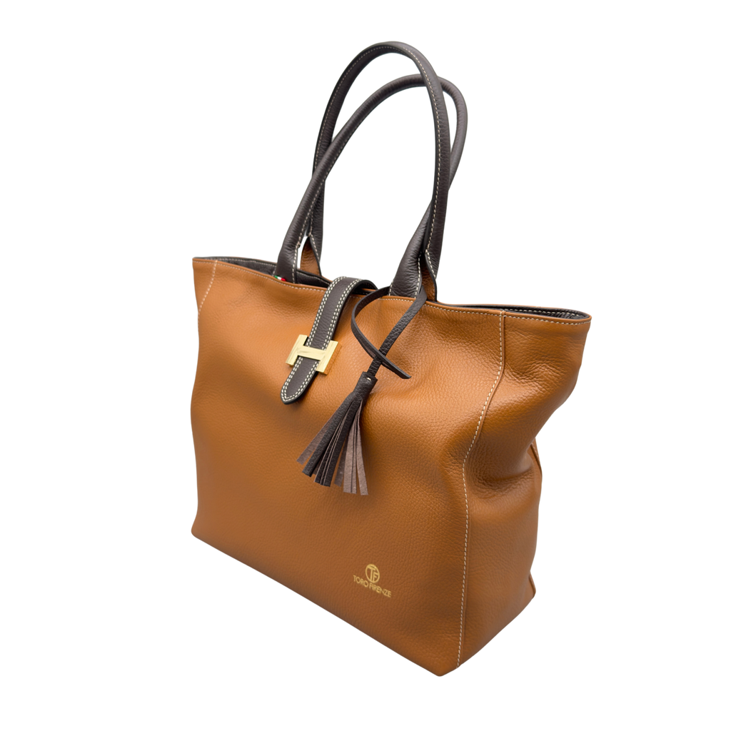 Borsa H Grande in Pelle Martellata con Dettaglio Dorato — Modello 2026