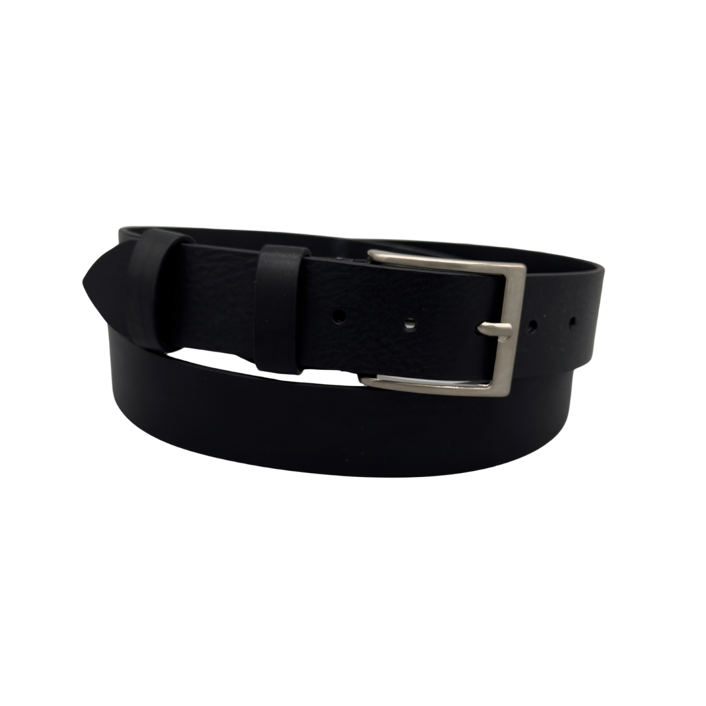 Cintura Uomo in Pelle Nera 4 cm con Fibbia Argentata — Modello 2026