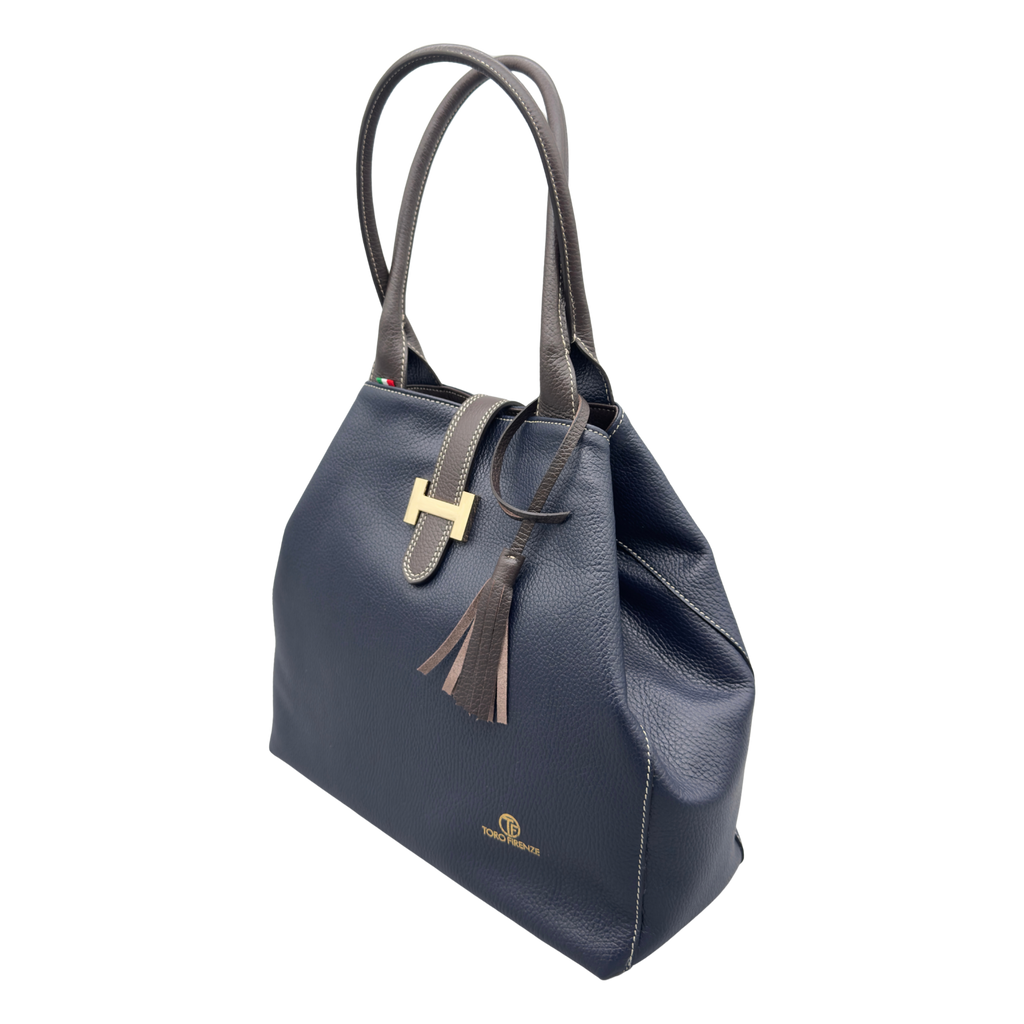 Borsa H Grande in Pelle Martellata con Dettaglio Dorato — Modello 2026
