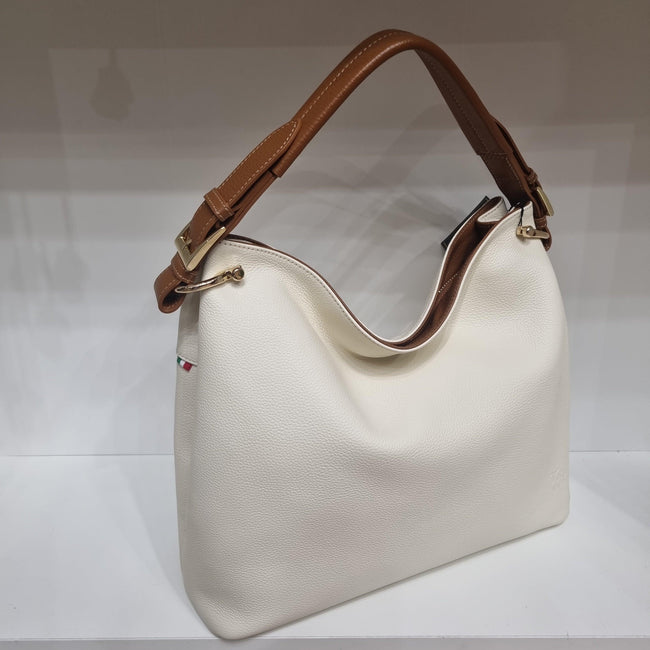 Burberry Small Heritage Grain Leather Hobo Bag in White